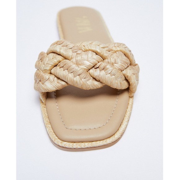 Zara FLAT WOVEN RAFFIA SANDALS - Picture 7 of 13